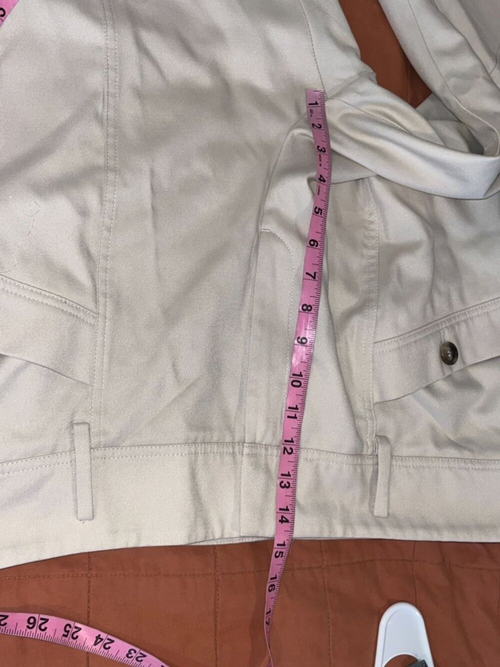 Reiss Beige Cropped Pants With Button Detail & Adjustable Hem Size 14 - Picture 8 of 11